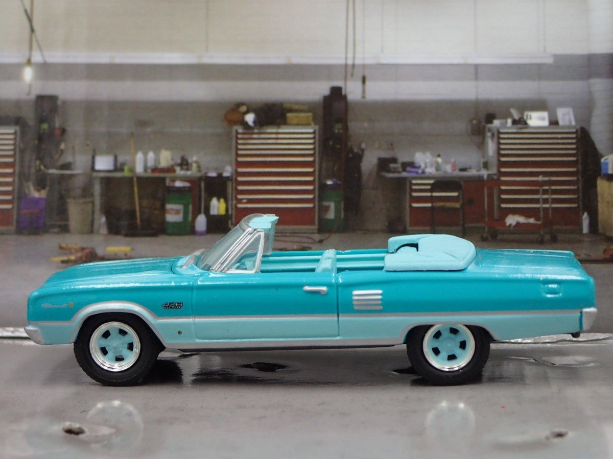 1966 66 DODGE HEMI CORONET CONVERTIBLE BLUE 1/64 DIECAST COLLECTIBLE DIORAMA CAR