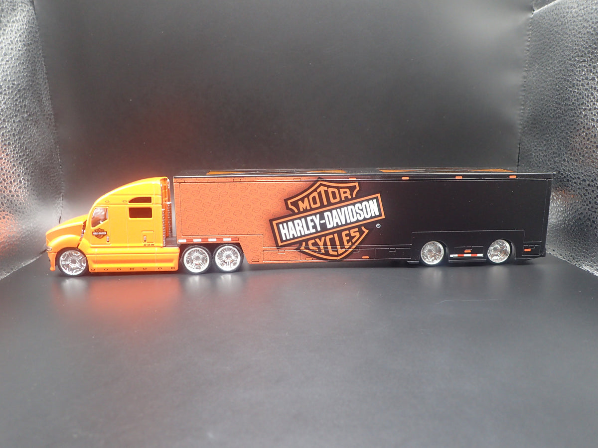 HARLEY DAVIDSON CUSTOM TRANSPORTER HAULER TRAILER 1:64 SCALE MODEL SET-Burning Rubber Toy Company