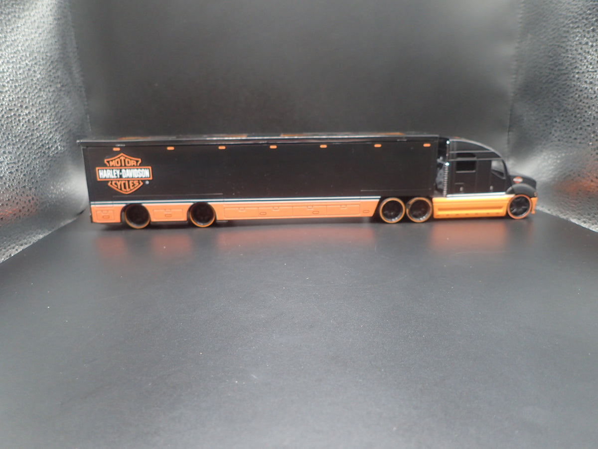 HARLEY DAVIDSON CUSTOM TRANSPORTER HAULER TRAILER 1:64 SCALE MODEL SET-Burning Rubber Toy Company
