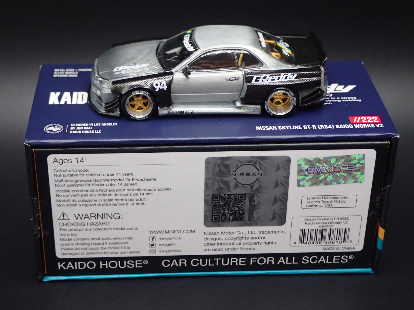 NISSAN SKYLINE GTR R34 #222 KAIDO HOUSE MINI GT RAW CHASE 2026 1:64 DIECAST MODEL CAR