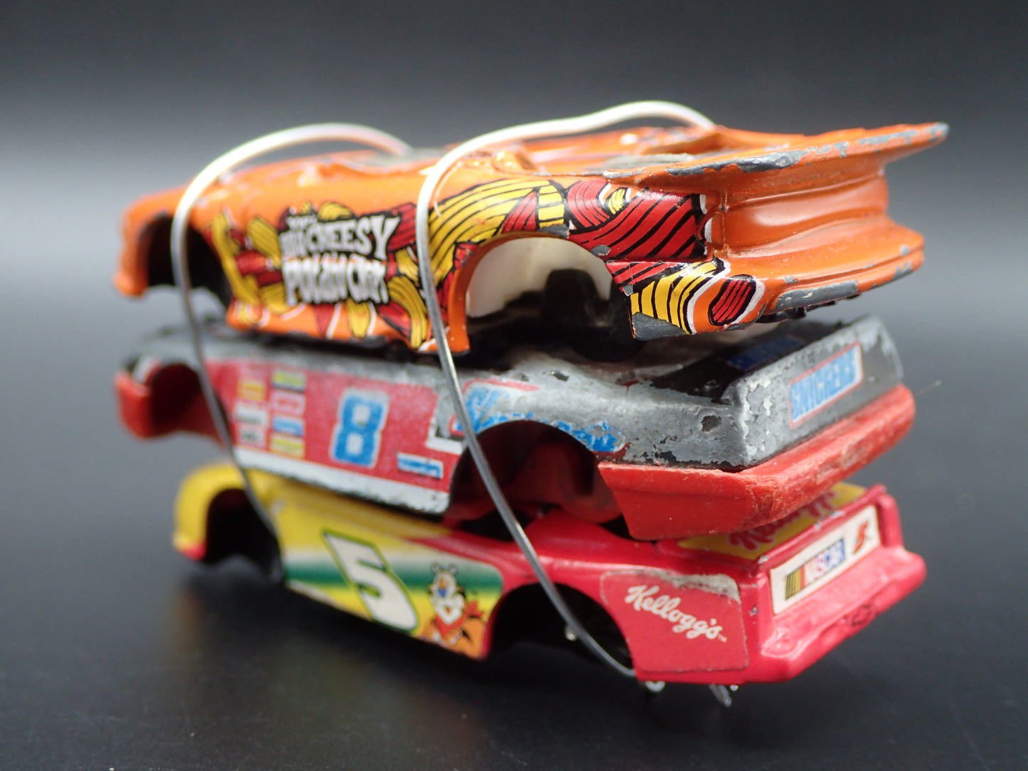 NASCAR/FIREBIRD 3 CARS CRUSHED ON A FLATBED TRAILER 1:64 SCALE DIECAST MODEL CAR