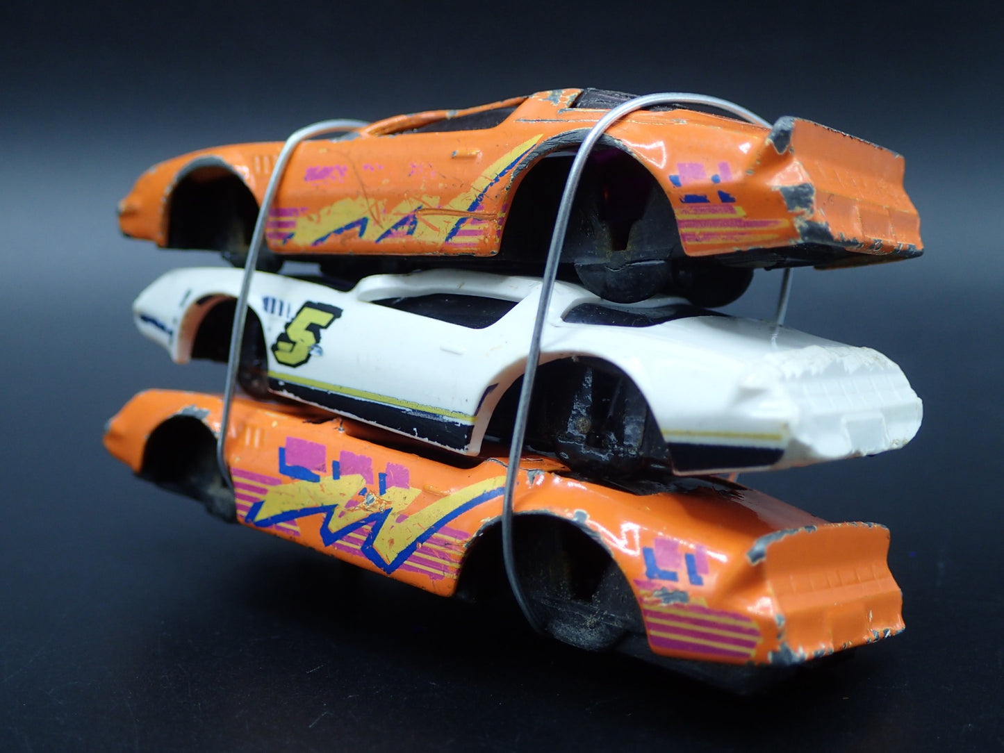 VINTAGE CHEVY 3 CARS CRUSHED ON A FLATBED TRAILER 1:64 SCALE DIECAST MODEL CAR