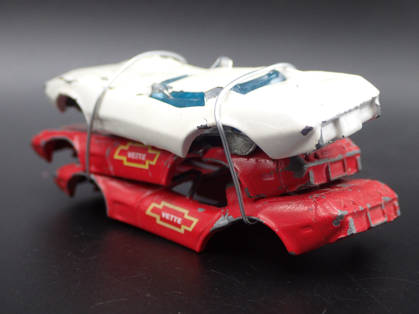 CORVETTE VETTE 3 CARS CRUSHED ON A FLATBED TRAILER 1:64 SCALE DIECAST MODEL CAR