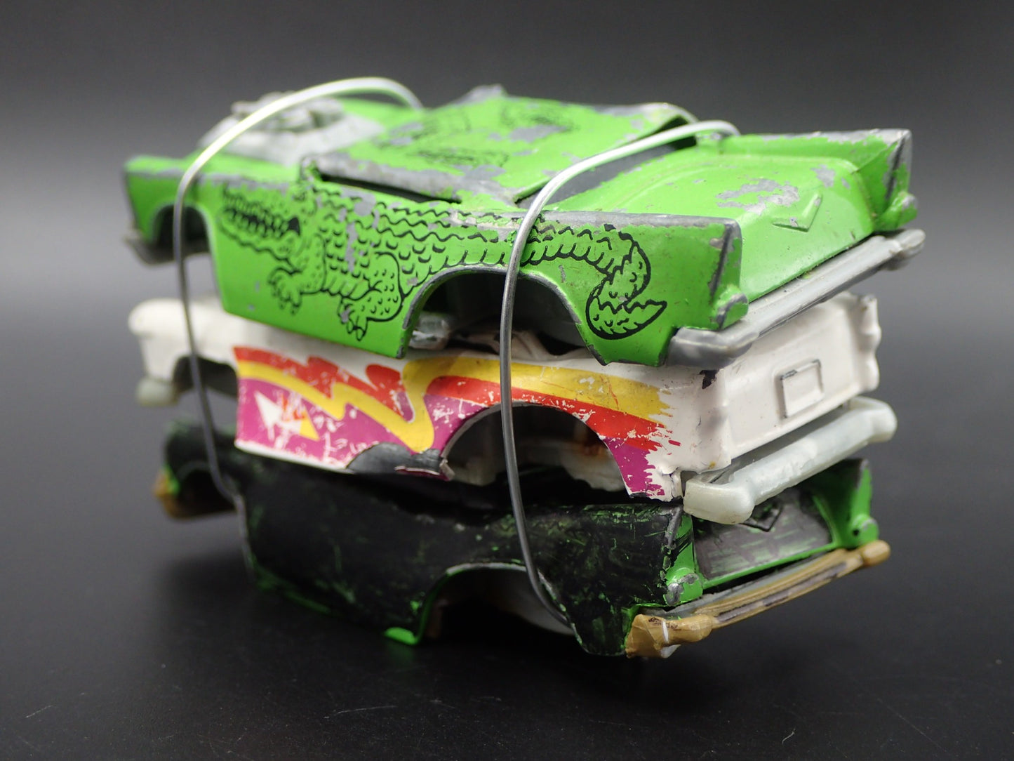 CHEVY CHEVROLET 3 CARS CRUSHED ON A FLATBED TRAILER 1:64 SCALE DIECAST MODEL CAR