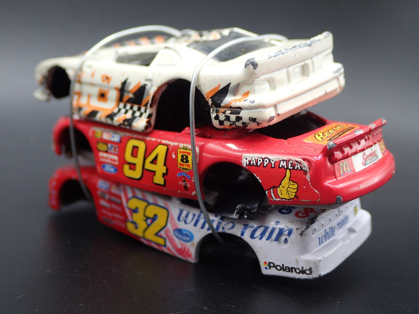 NASCAR +MUSTANG 3 CARS CRUSHED ON A FLATBED TRAILER 1:64 SCALE DIECAST MODEL CAR