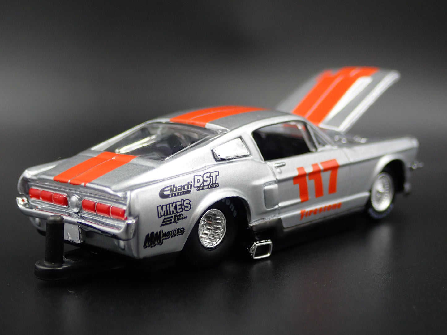 1967 67 FORD MUSTANG GT FASTBACK FIRESTONE W HITCH 1:64 SCALE DIECAST MODEL CAR