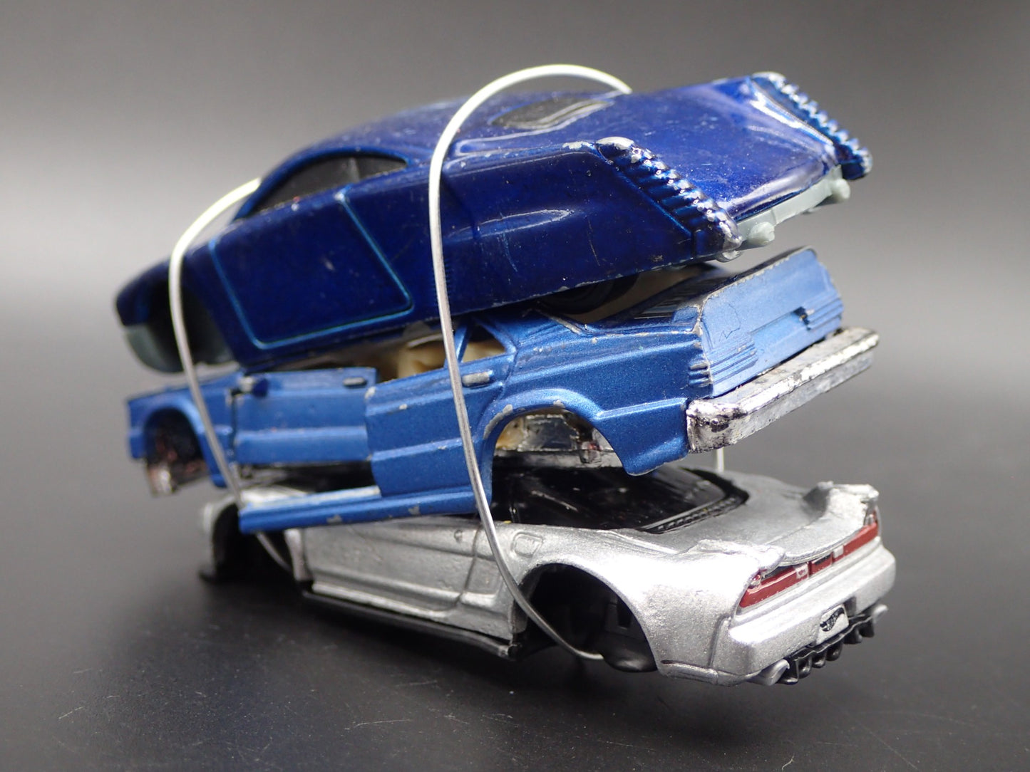 NSX / MERCEDES 3 CARS CRUSHED ON A FLATBED TRAILER 1:64 SCALE DIECAST MODEL CAR