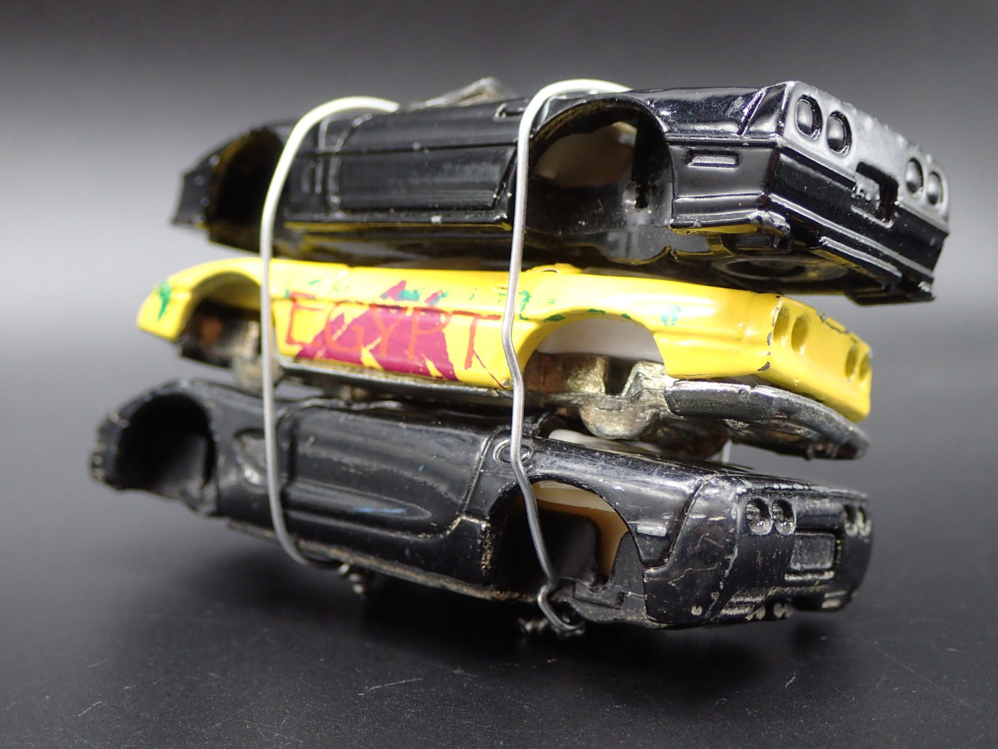 CHEVY CORVETTE 3 CARS CRUSHED ON A FLATBED TRAILER 1:64 SCALE DIECAST MODEL CAR