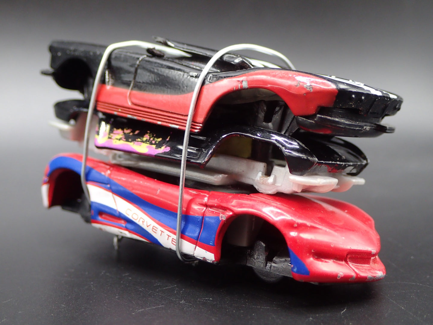 CHEVY CORVETTE CARS CRUSHED ON A FLATBED TRAILER 1:64 SCALE DIECAST MODEL CAR