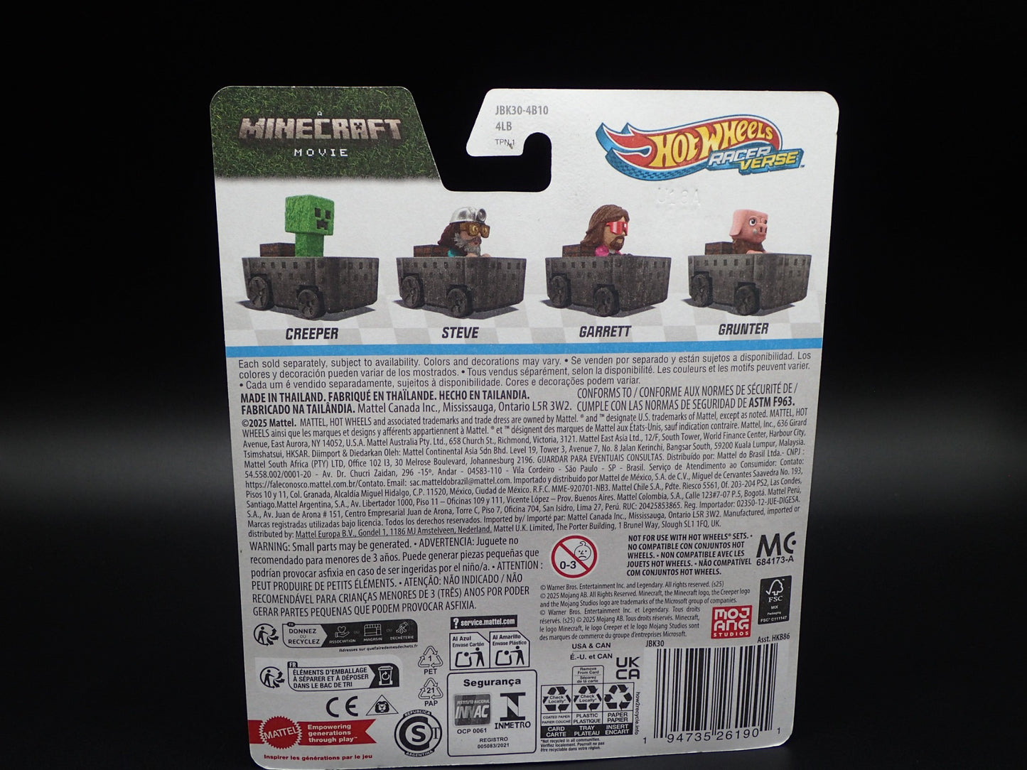 2025 HOT WHEELS RACER VERSE CREEPER A MINECRAFT MOVIE