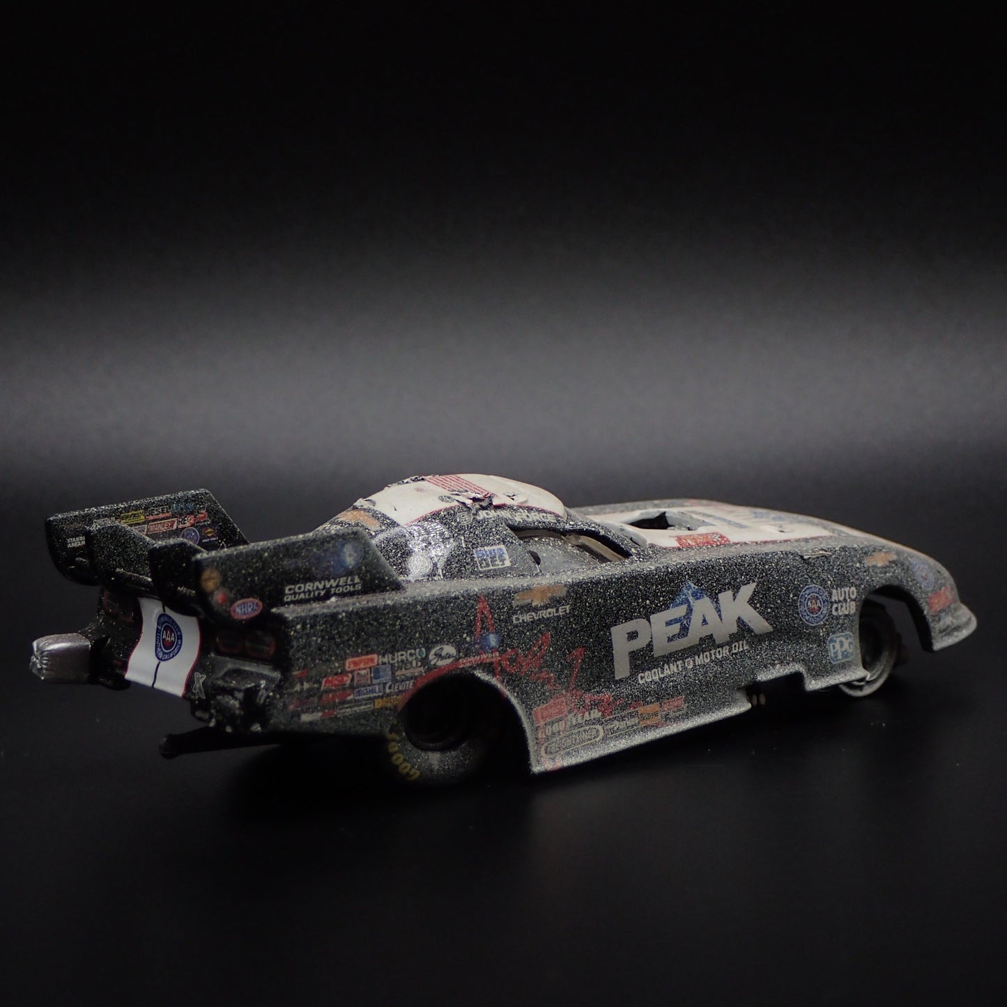 2019 JOHN FORCE NHRA FUNNY CAR CHEVY CAMARO PEAK WRECKED 1:64 SCALE DIECAST CAR