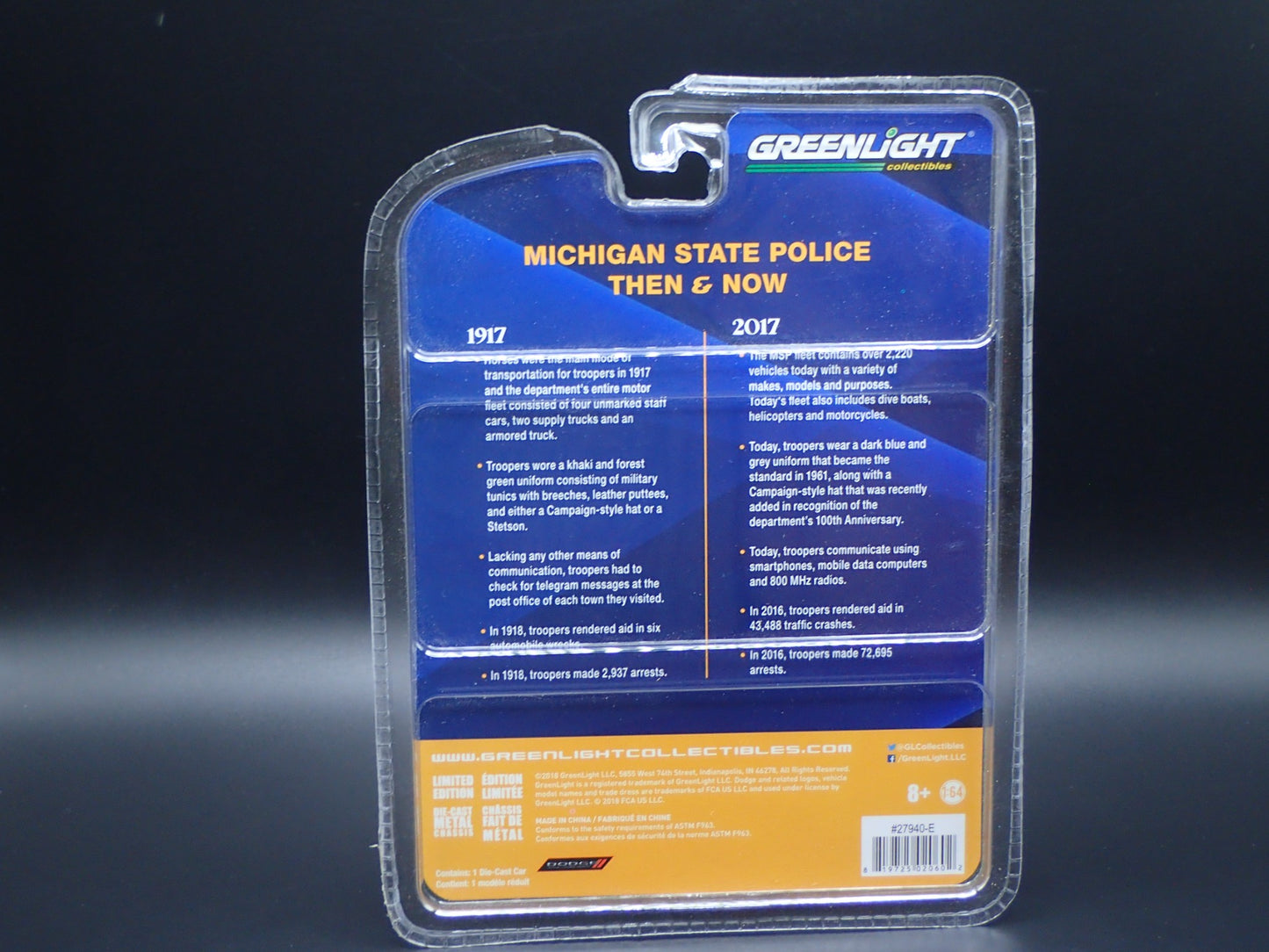 2018 GREENLIGHT 2016 DODGE CHARGER PURSUIT MICHIGAN STATE POLICE 100 YEAR ANNV