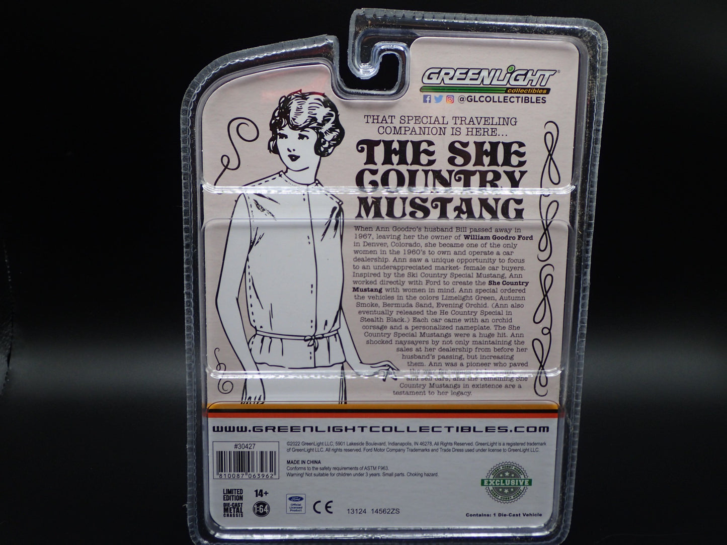 1967 FORD MUSTANG COUPE SHE COUNTRY 2022 GREENLIGHT GREEN MACHINE HOBBY CHASE