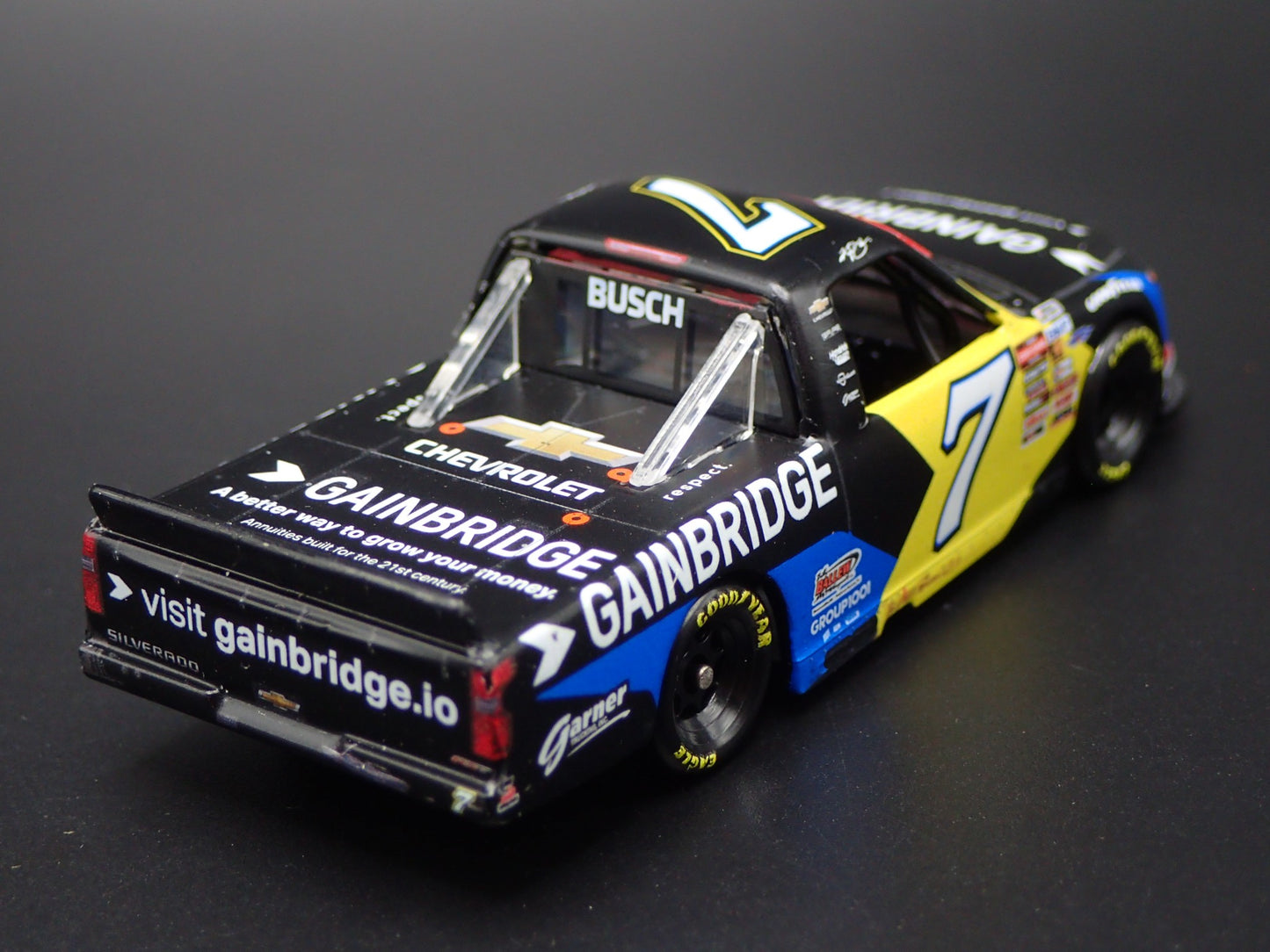 2025 CHEVY SILVERADO 7 KYLE BUSCH GAINBRIDGE WIN NASCAR TRUCK 1:64 DIECAST CAR