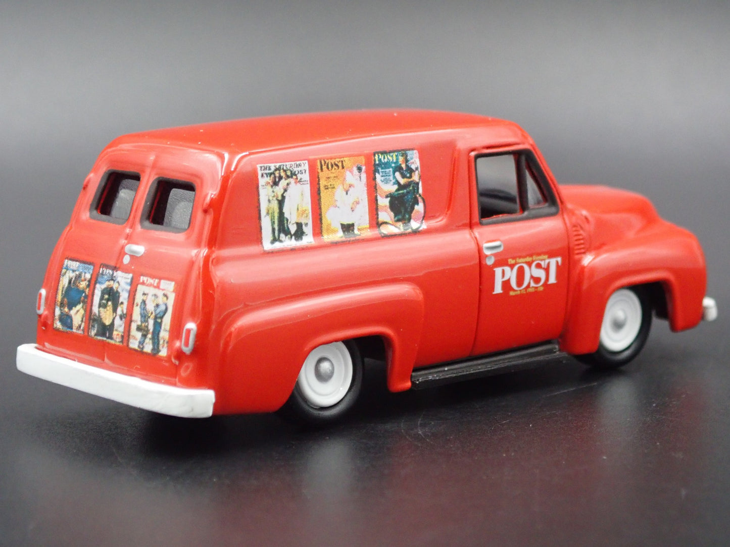 1955 55 FORD PANEL DELIVERY POST NEWS RED 1:64 SCALE DIORAMA DIECAST MODEL CAR