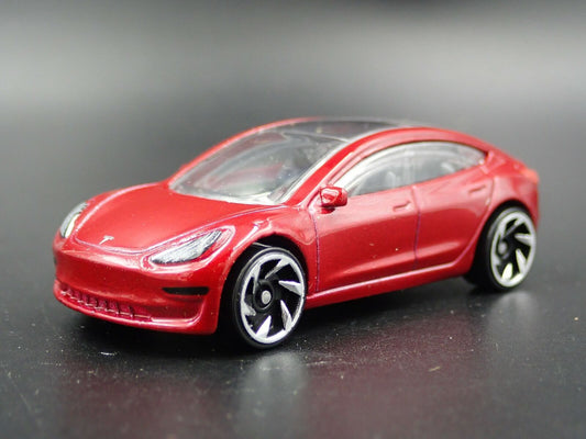 2017-2025 TESLA MODEL 3 RED 1:64 SCALE COLLECTIBLE DIORAMA DIECAST MODEL  CAR