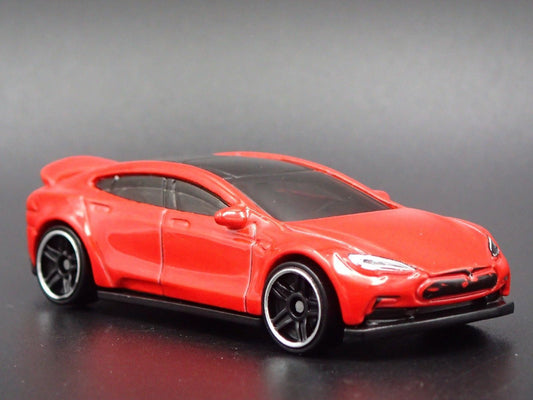 2012-2016 TESLA MODEL S RED 1/64 SCALE COLLECTIBLE DIORAMA DIECAST MODEL CAR