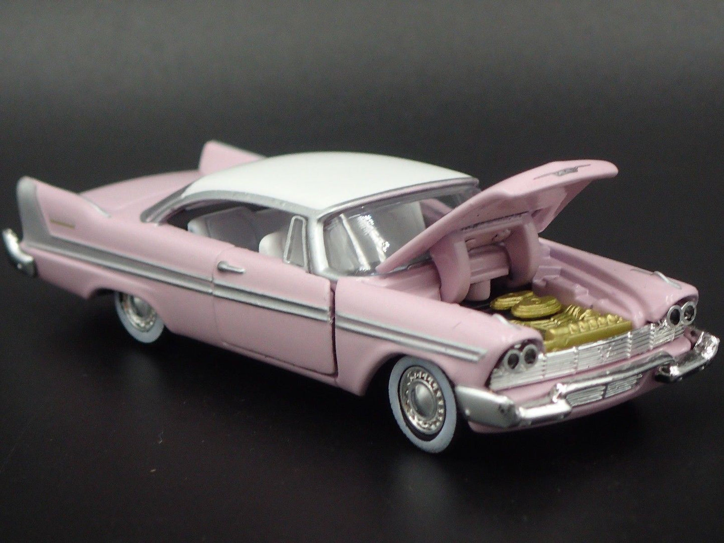 1958 58 PLYMOUTH BELVEDERE PINK 1:64 SCALE COLLECTIBLE DIORAMA DIECAST MODEL CAR