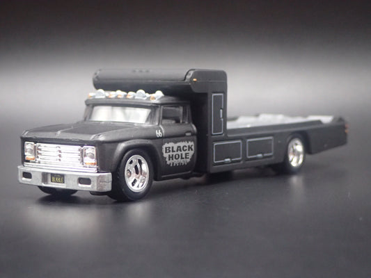 VINTAGE RACING FLATBED CAR HAULER TRUCK BLACK 1/64 SCALE DIECAST MODEL CAR
