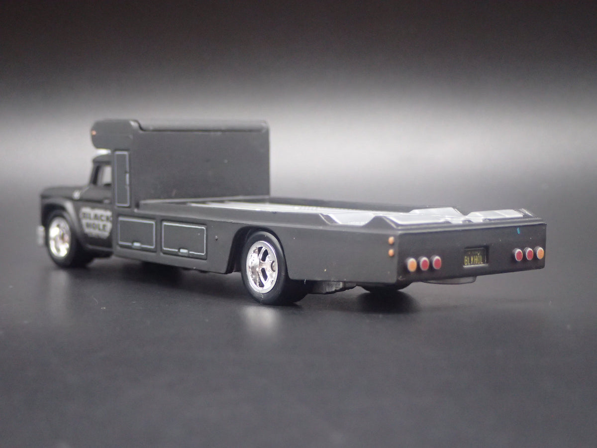 VINTAGE RACING FLATBED CAR HAULER TRUCK BLACK 1/64 SCALE DIECAST MODEL CAR