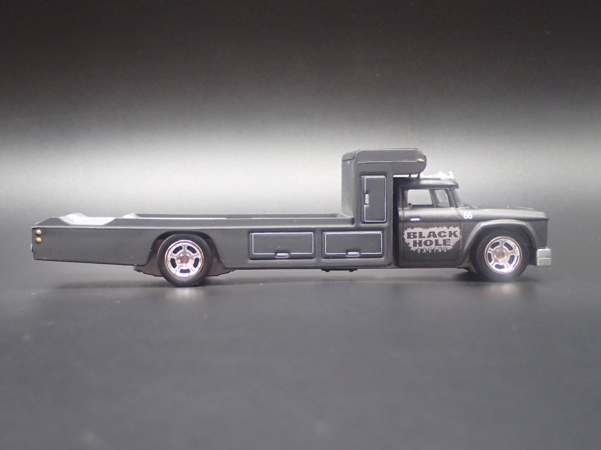 VINTAGE RACING FLATBED CAR HAULER TRUCK BLACK 1/64 SCALE DIECAST MODEL CAR