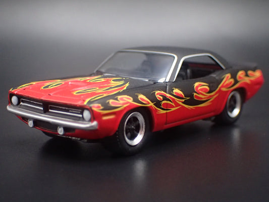 1970 70 PLYMOUTH CUDA BLACK FLAMES 1:64 SCALE COLLECTIBLE DIORAMA DIECAST MODEL CAR-Burning Rubber Toy Company