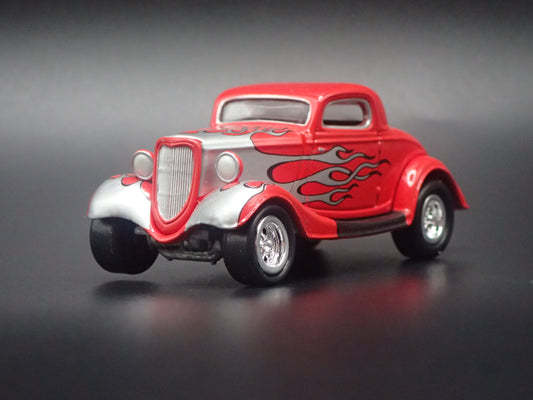 1934 34 FORD COUPE HOT ROD RED 1:64 SCALE COLLECTIBLE DIORAMA DIECAST MODEL CAR-Burning Rubber Toy Company