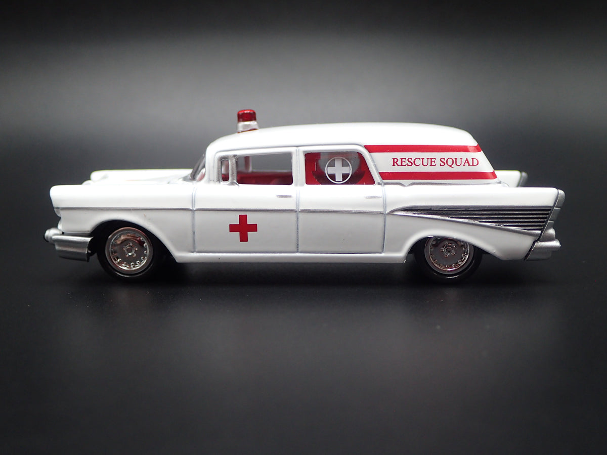1957 57 CHEVY CHEVROLET HEARSE AMBULANCE 1:64 SCALE DIORAMA DIECAST MODEL CAR