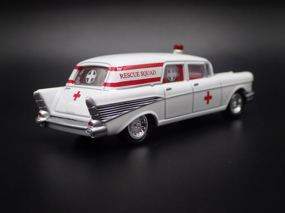 1957 57 CHEVY CHEVROLET HEARSE AMBULANCE 1:64 SCALE DIORAMA DIECAST MODEL CAR
