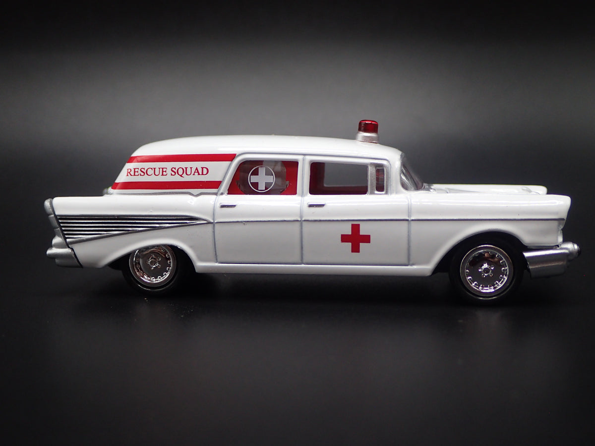 1957 57 CHEVY CHEVROLET HEARSE AMBULANCE 1:64 SCALE DIORAMA DIECAST MODEL CAR