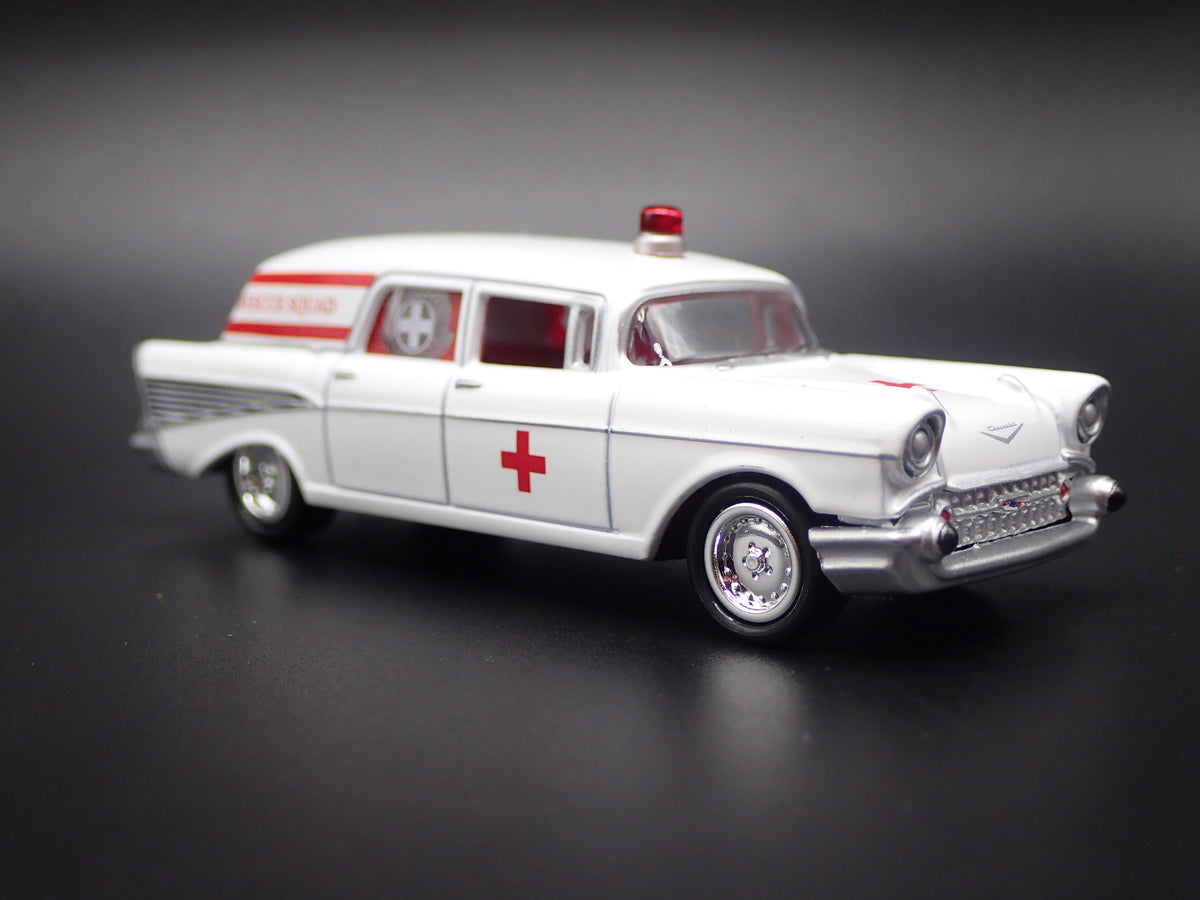 1957 57 CHEVY CHEVROLET HEARSE AMBULANCE 1:64 SCALE DIORAMA DIECAST MODEL CAR