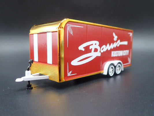 BARRIS KUSTOM CITY ENCLOSED CAR TOY HAULER TRAILER OPENING DOOR 1:64 SCALE MODEL-Burning Rubber Toy Company