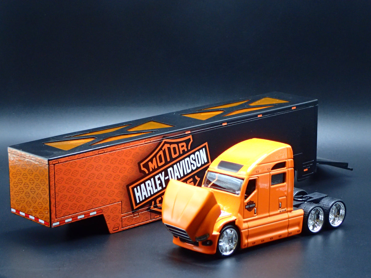 HARLEY DAVIDSON CUSTOM TRANSPORTER HAULER TRAILER 1:64 SCALE MODEL SET-Burning Rubber Toy Company
