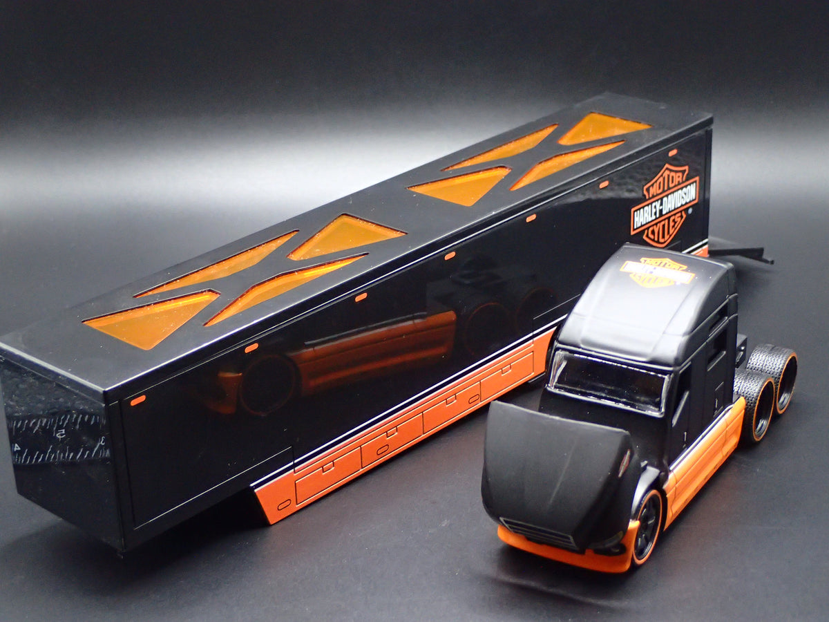 HARLEY DAVIDSON CUSTOM TRANSPORTER HAULER TRAILER 1:64 SCALE MODEL SET-Burning Rubber Toy Company