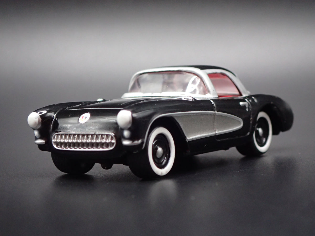 1957 57 CHEVY CHEVROLET CORVETTE BLACK 1:64 SCALE DIORAMA DIECAST MODEL CAR
