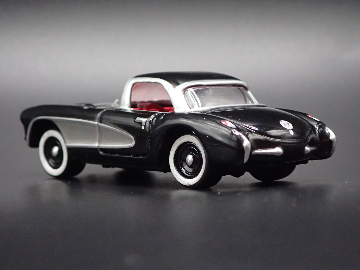 1957 57 CHEVY CHEVROLET CORVETTE BLACK 1:64 SCALE DIORAMA DIECAST MODEL CAR