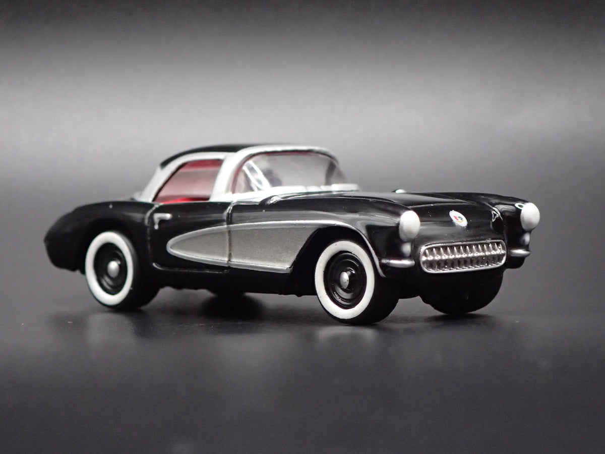 1957 57 CHEVY CHEVROLET CORVETTE BLACK 1:64 SCALE DIORAMA DIECAST MODEL CAR