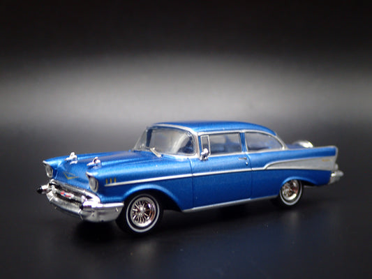1957 57 CHEVY CHEVROLET BEL AIR SEDAN BLUE 1:64 SCALE DIORAMA DIECAST MODEL CAR