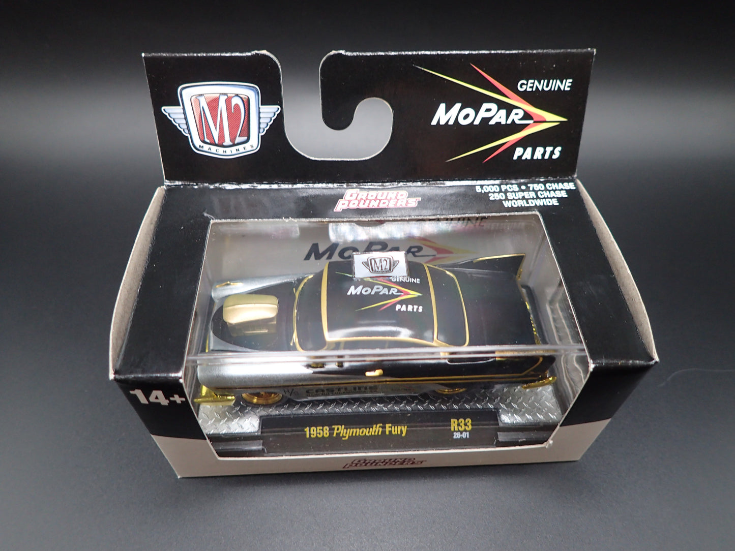 2026 M2 MACHINES 1958 PLYMOUTH FURY GROUND POUNDERS GOLD CHASE 1/64 RAW 1/250