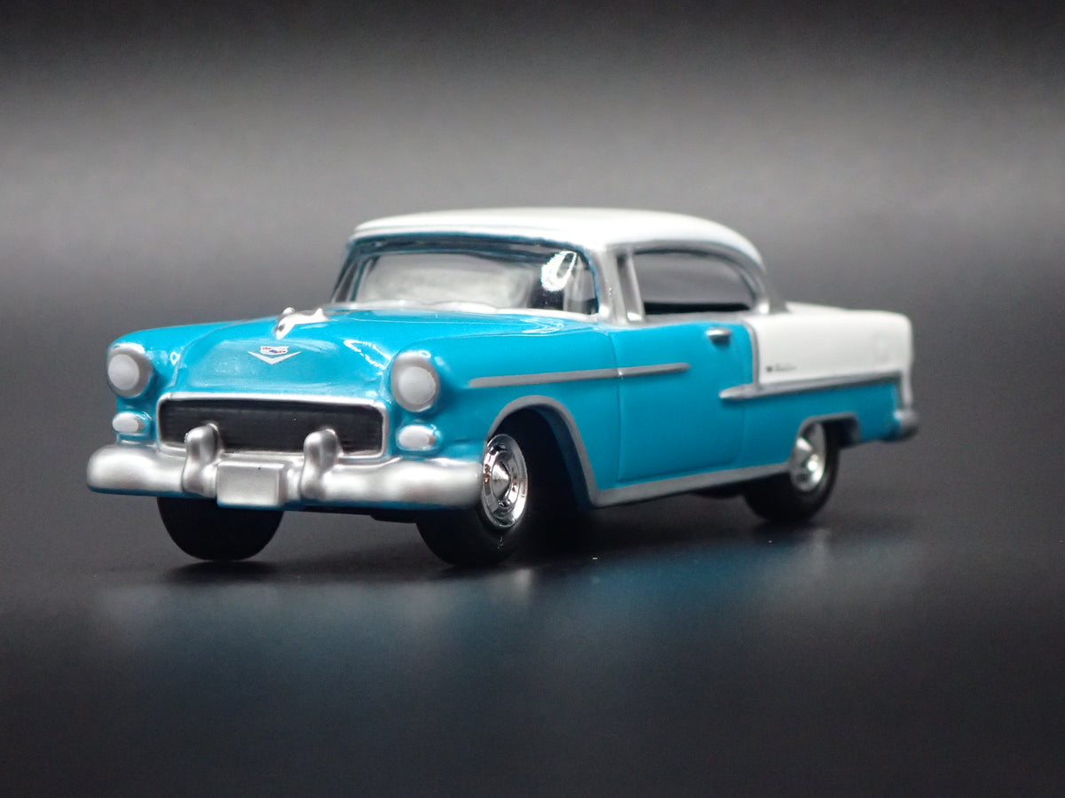 1955 55 CHEVY CHEVROLET BEL AIR TEAL 1:64 SCALE DIORAMA DIECAST MODEL CAR