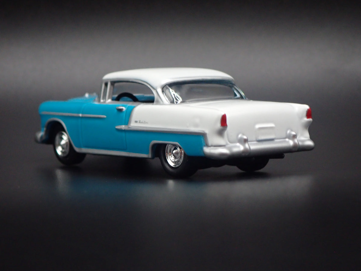 1955 55 CHEVY CHEVROLET BEL AIR TEAL 1:64 SCALE DIORAMA DIECAST MODEL CAR