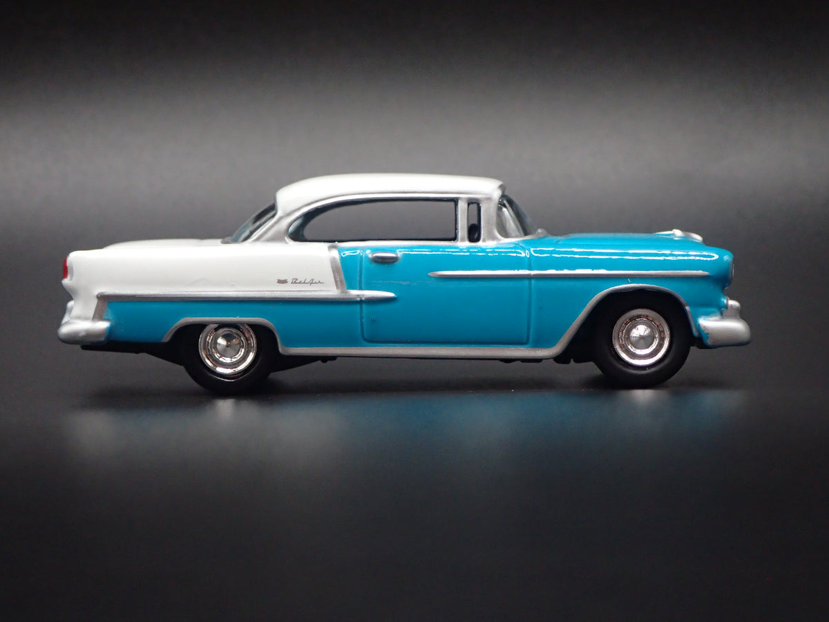 1955 55 CHEVY CHEVROLET BEL AIR TEAL 1:64 SCALE DIORAMA DIECAST MODEL CAR