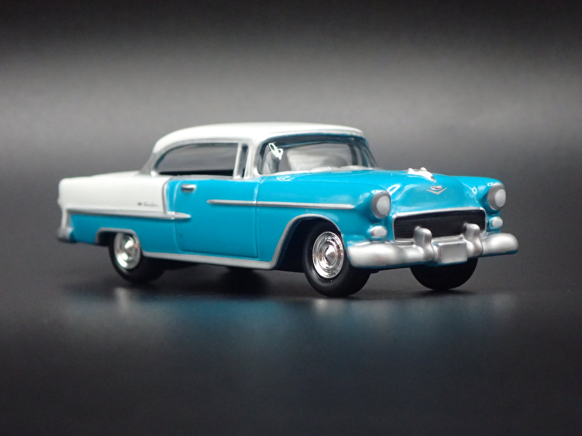 1955 55 CHEVY CHEVROLET BEL AIR TEAL 1:64 SCALE DIORAMA DIECAST MODEL CAR
