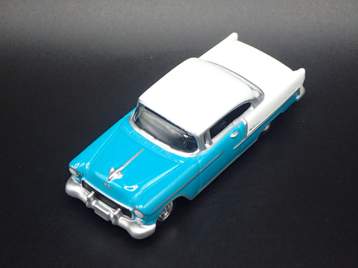 1955 55 CHEVY CHEVROLET BEL AIR TEAL 1:64 SCALE DIORAMA DIECAST MODEL CAR