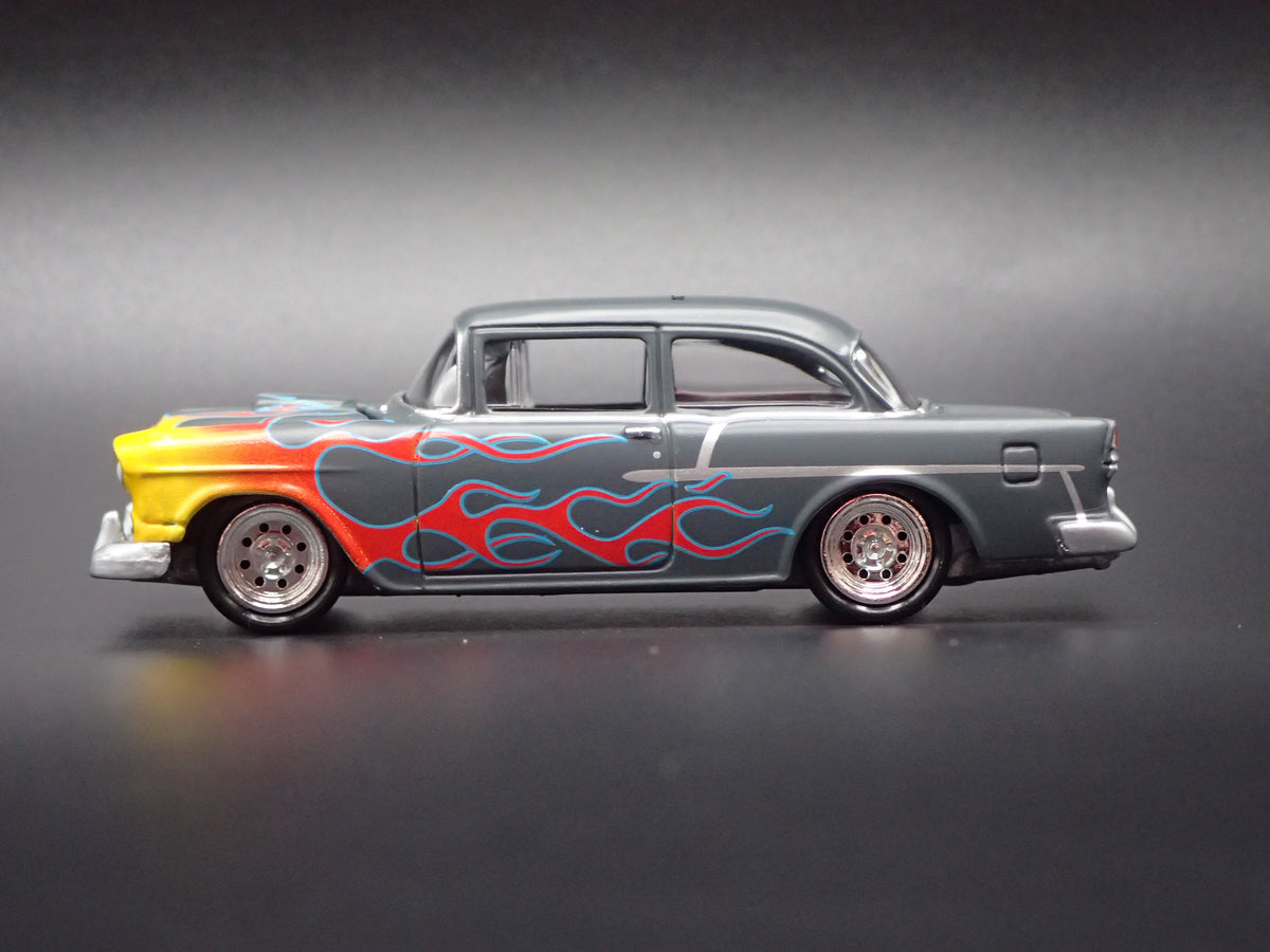 1955 55 CHEVY CHEVROLET BEL AIR GRAY 1:64 SCALE DIORAMA DIECAST MODEL CAR