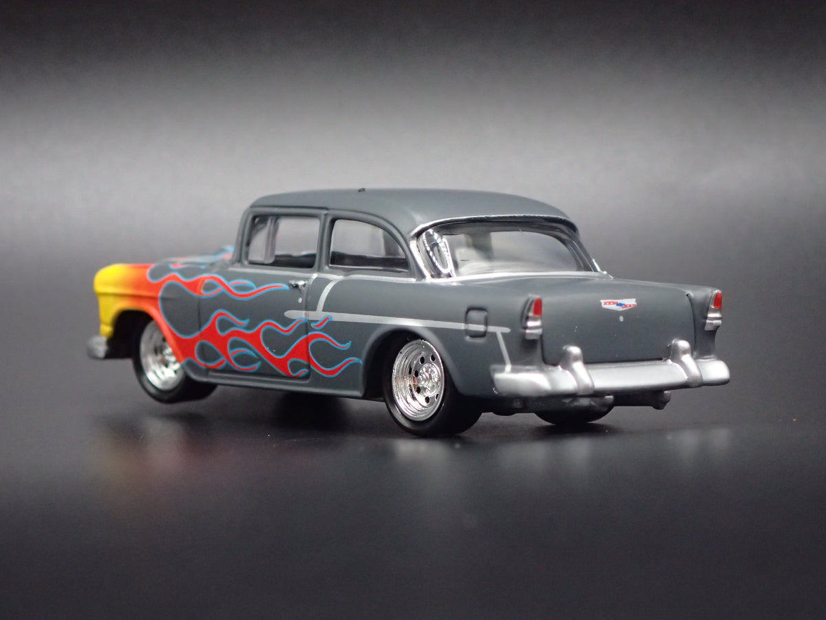 1955 55 CHEVY CHEVROLET BEL AIR GRAY 1:64 SCALE DIORAMA DIECAST MODEL CAR