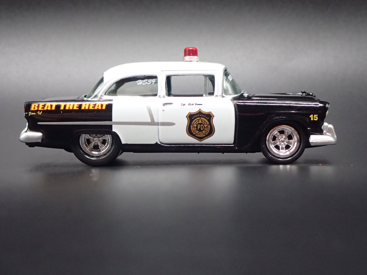 1955 55 CHEVY CHEVROLET BEL AIR POLICE 1:64 SCALE DIORAMA DIECAST MODEL CAR