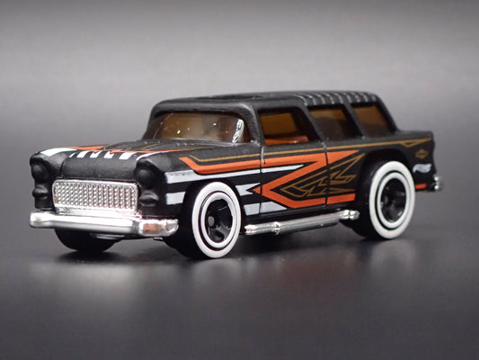 1955 55 CHEVY CHEVROLET NOMAD STATION WAGON BLACK 1:64 SCALE DIECAST MODEL CAR