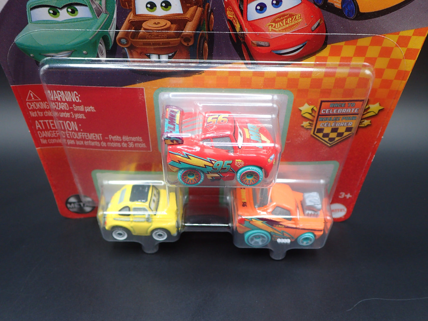 2026 DISNEY PIXAR CARS MINI RACERS 3 PACK MCQUEEN, LUIGI, SNOT ROD CELEBRATE
