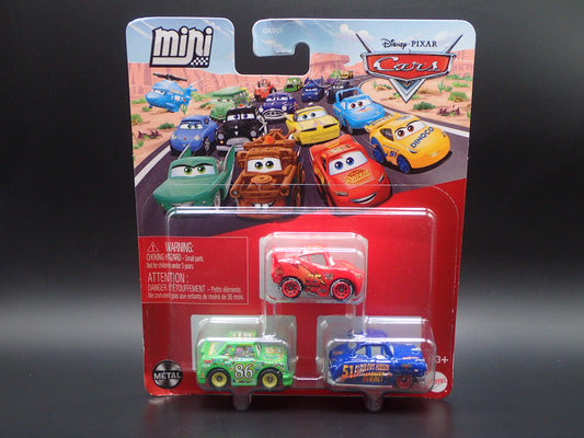 2026 DISNEY PIXAR CARS MINI RACERS 3 PACK MCQUEEN, HUDSON HORNET, CHICK HICKS
